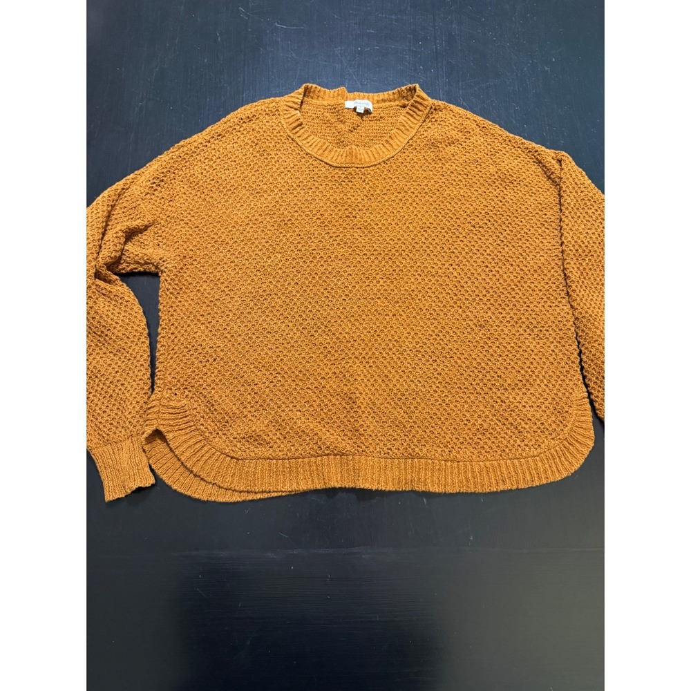 Madewell Womens Large Burnt Orange Waffle Knit Curved Hem Crewneck Sweater L
